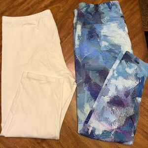 Soft Surroundings Blue Print Leggings + J.Jill Pima Cotton White Leggings XL